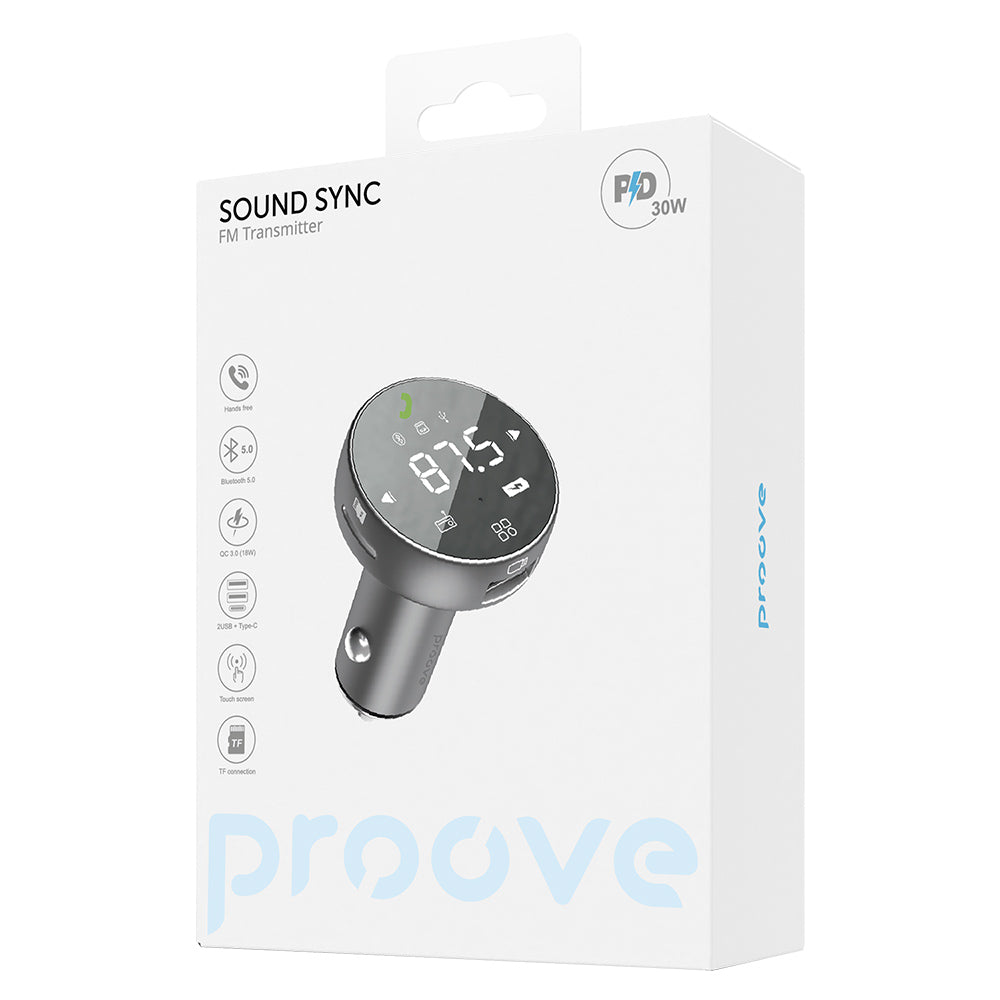 Proove - Car Charger with FM Modulator (FMSS30110003) - with Touch Screen, USB, Type-C, U-Disk, TF, Bluetooth 5.0, 30W -