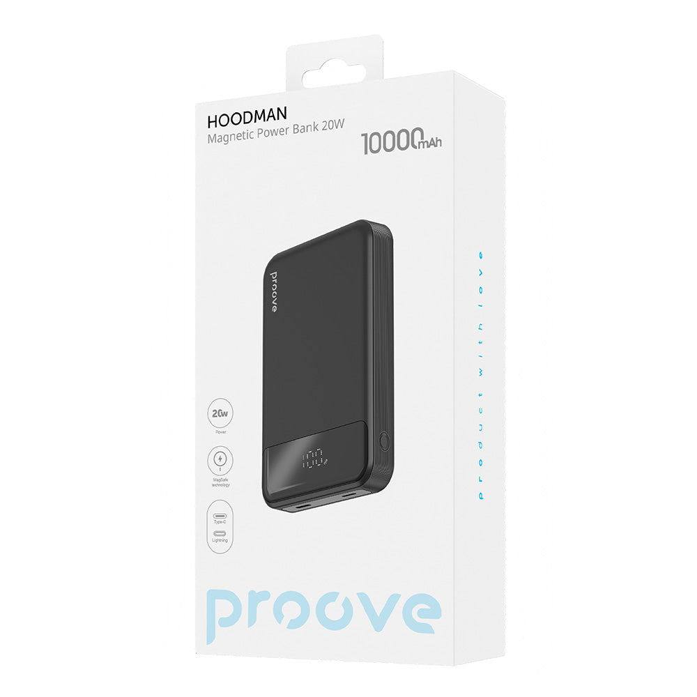 Proove - Power Bank Hoodman (PBH120010001) - Type-C, Lightning, Magnetic, with LED Display, Qi, 20W, 10000mAh - Black
