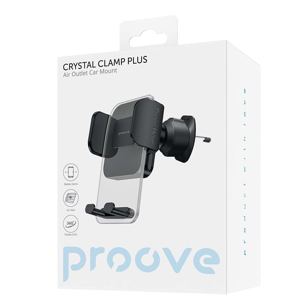 Proove - Car Holder Crystal Clamp Plus (CHCCP0000001) - Air Vent, Mechanical Clamp, Secure Mount, for 4.7-6.9" Phones - 