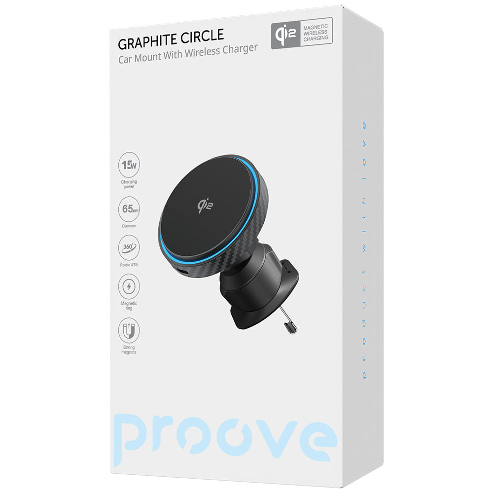 Proove - Car Holder with Wireless Charging Graphite Circle (WHGC15010001) - for Air Vent, Qi2, 15W, LED Indicator - Blac