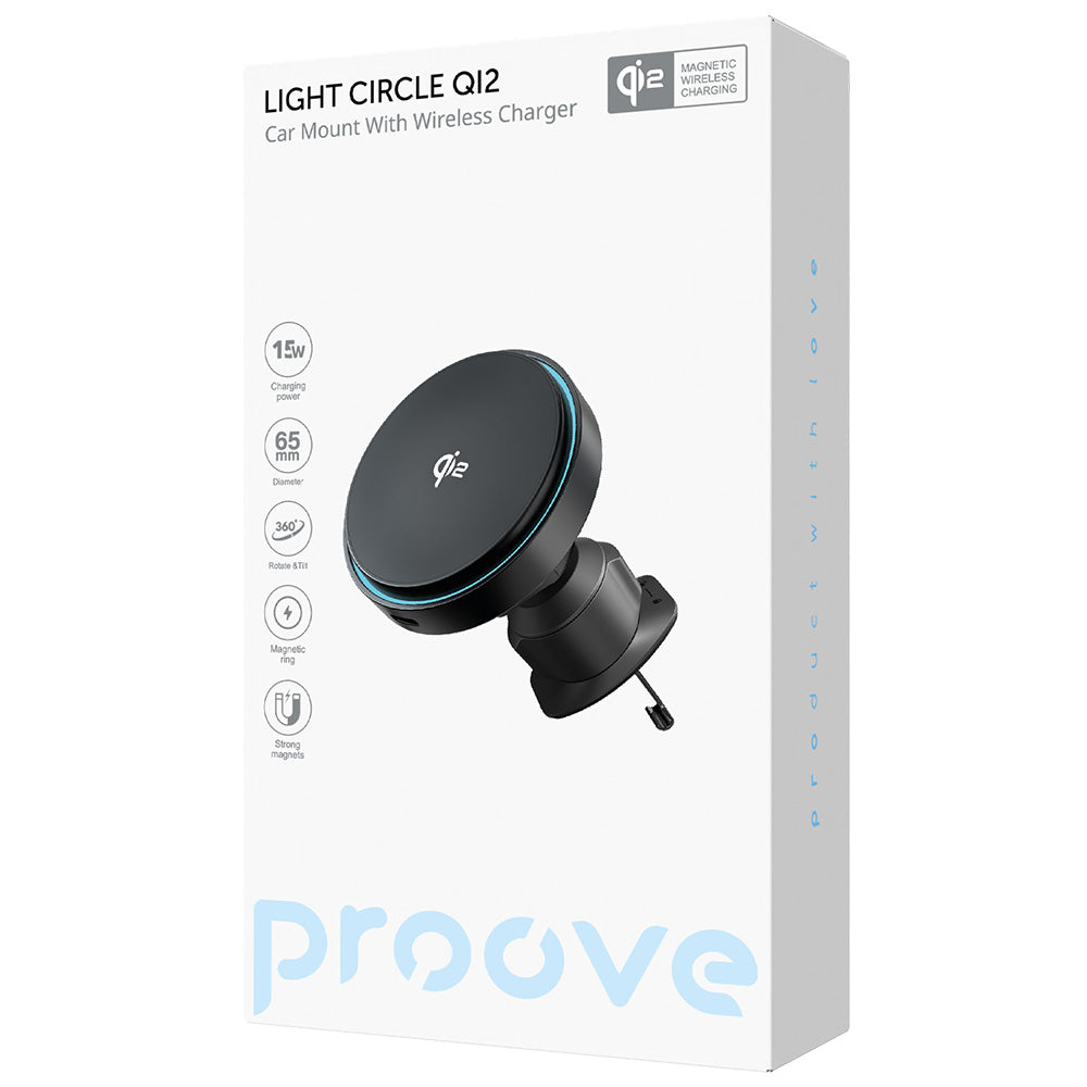 Proove - Car Holder with Wireless Charging Light Circle (WHLC15010002) - for Air Vent, Magnetic Grip, Qi2 15W - Metallic