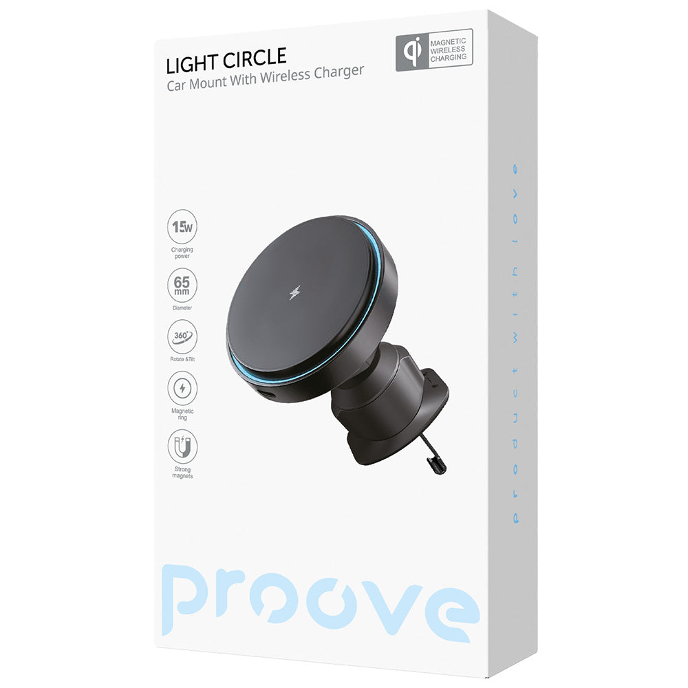 Proove - Car Holder with Wireless Charging Light Circle (WHLC15010001) - MagSafe, for Air Vent, 360°, 15W, Blue LED - Bl