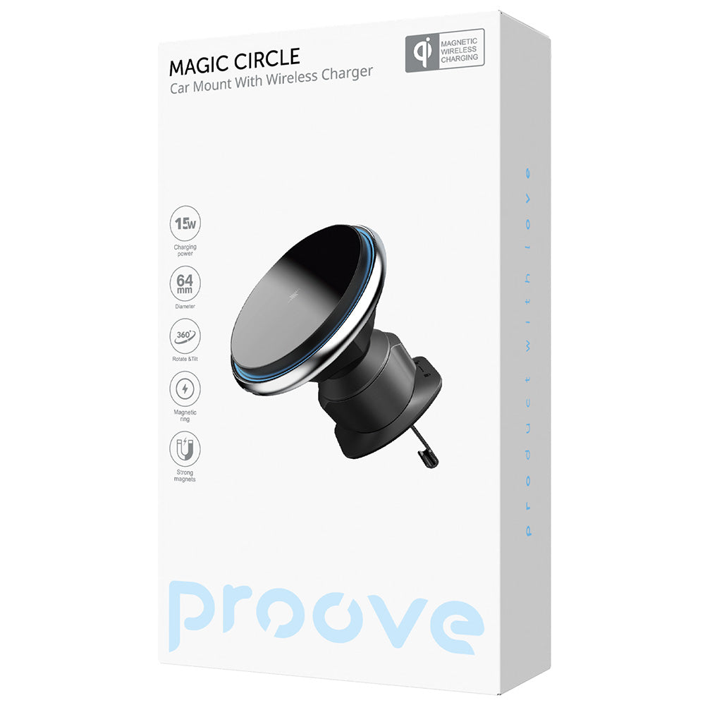 Proove - Car Holder with Wireless Charging Magic Circle (WHMC15020006) - for Air Vent, Magnetic, Zinc Alloy, 15W - Silve