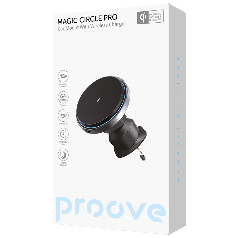 Proove - Car Holder with Wireless Charging Magic Circle Pro (WHMP15010001) - MagSafe, for Air Vent, 360, Qi2 15W, LED - 