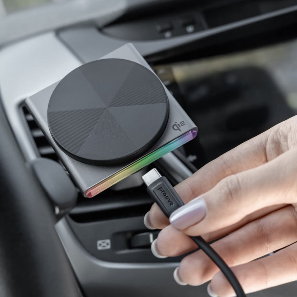 Proove - Car Holder with Wireless Charging Neostorm (WHNS15002003) - for Air Vent, Magnetic, Qi2, 15W, RGB, Aluminum - G