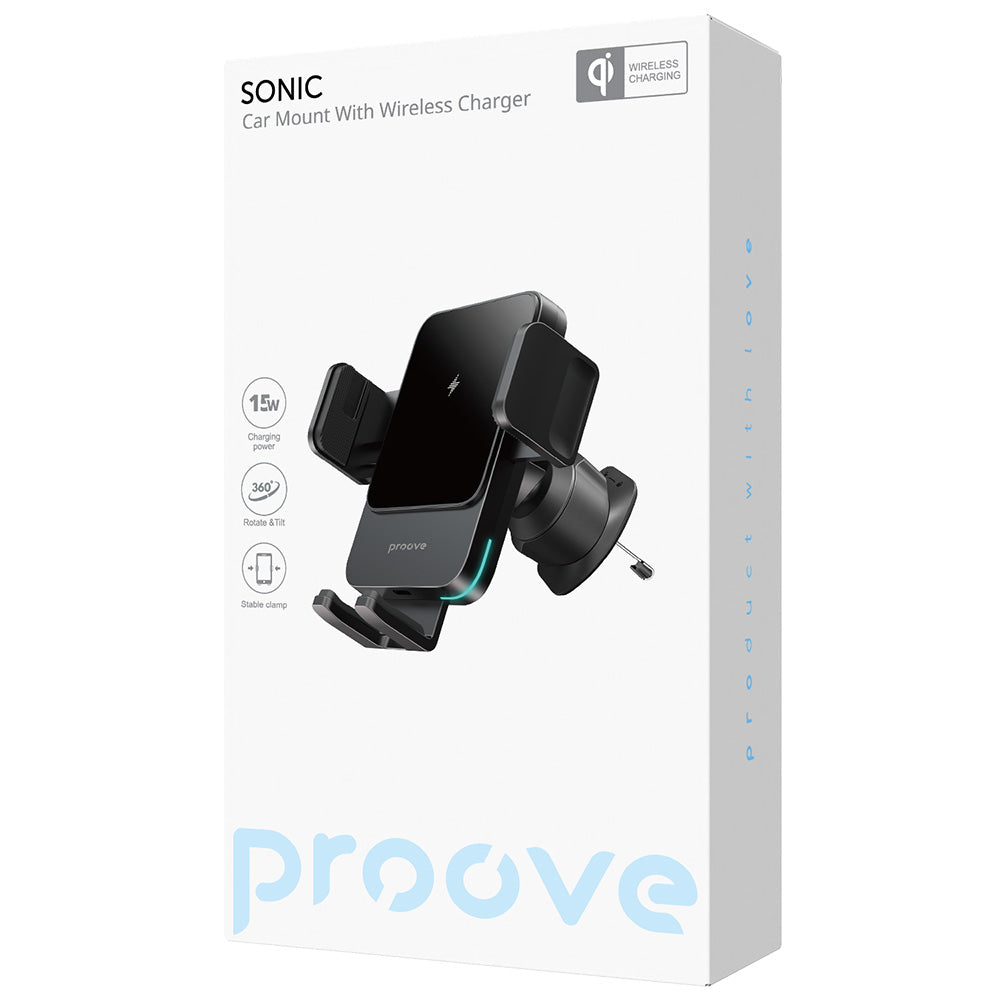 Proove - Car Holder with Wireless Charging Sonic (WHSN15002001) - for Air Vent, Secure Attachment, 15W, LED, Universal -