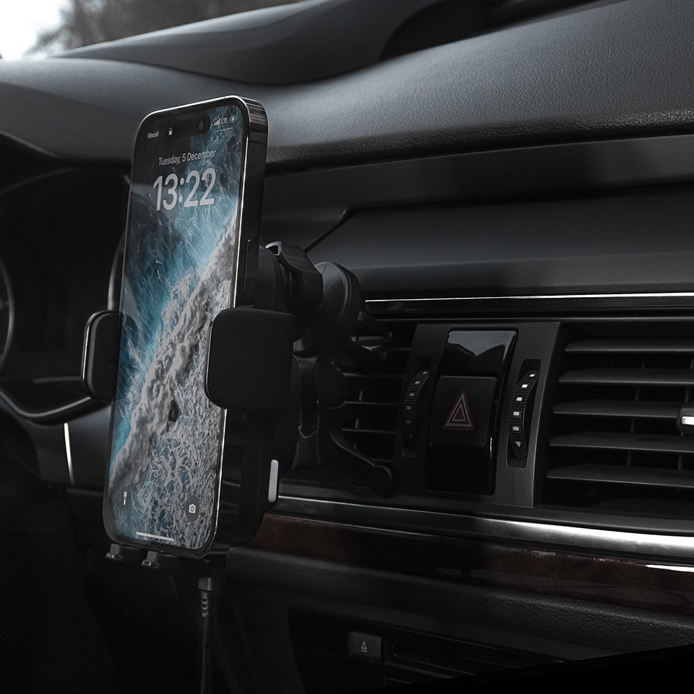 Proove - Car Holder with Wireless Charging Triple Clamp (WHTC15010001) - for Air Vent, Automatic Arms, 15W, 4.0"-6.9" - 