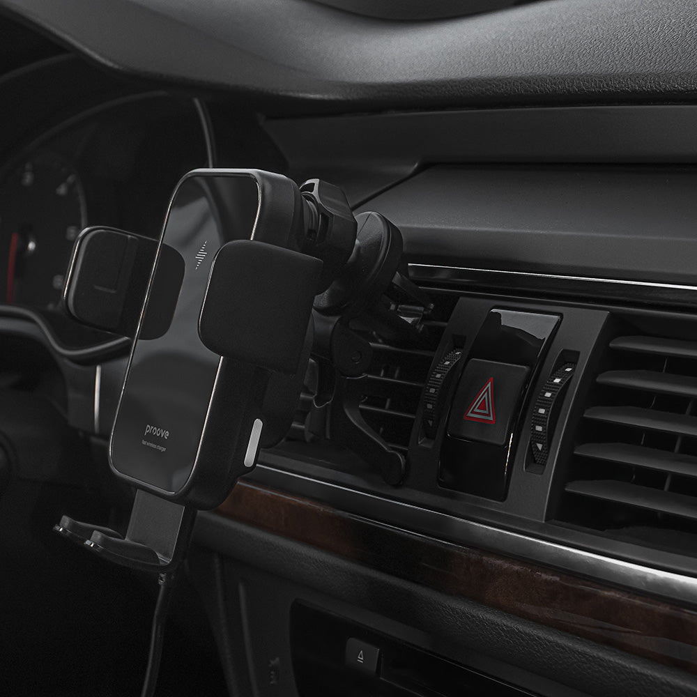 Proove - Car Holder with Wireless Charging Triple Clamp (WHTC15010001) - for Air Vent, Automatic Arms, 15W, 4.0"-6.9" - 