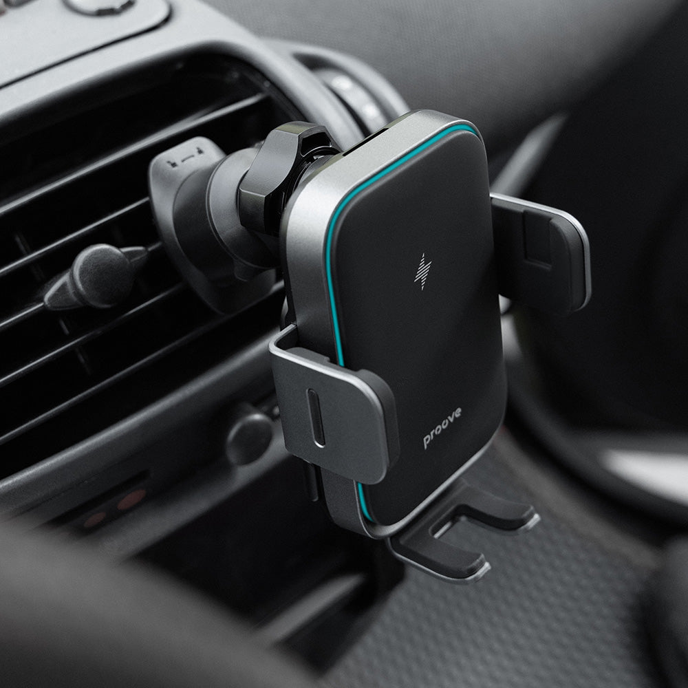 Proove - Car Holder with Wireless Charging Triple Clamp Pro (WHTP15010004) - 2in1 Mount, Automatic, LED, Qi2 15W - Metal