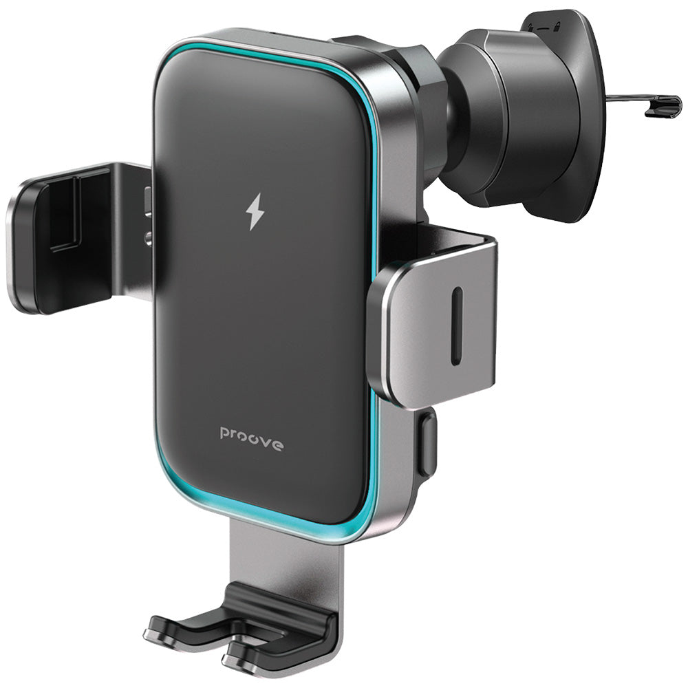 Proove - Car Holder with Wireless Charging Triple Clamp Pro (WHTP15010004) - 2in1 Mount, Automatic, LED, Qi2 15W - Metal