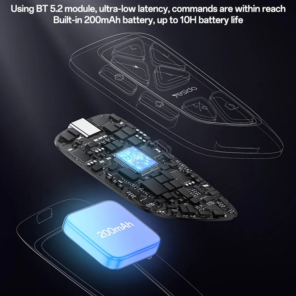 Yesido - Bluetooth Remote Control (SF25) - Swipe videos/Read Novels/Take Photos Remotely, 200mAh - Black