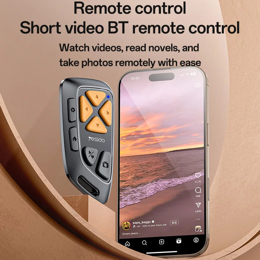 Yesido - Bluetooth Remote Control (SF25) - Swipe videos/Read Novels/Take Photos Remotely, 200mAh - Black