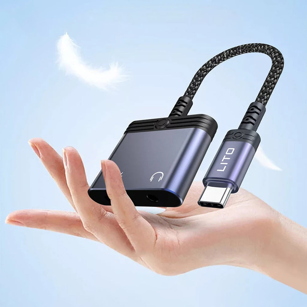 Lito - Audio Adapter (LA04T) - Type-C to Jack 3.5mm, Type-C, Support Calls, Fast Charging, 60W - Black