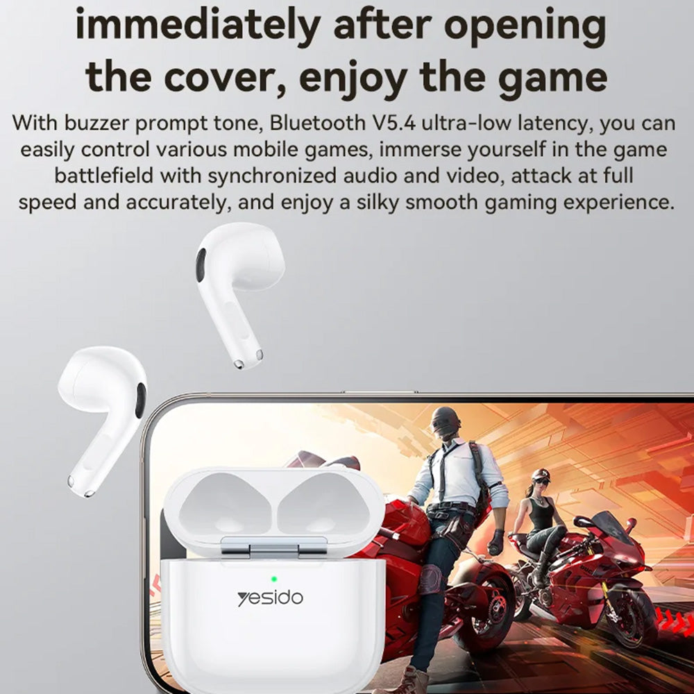 Yesido - Wireless Earbuds (TWS31S) - TWS, Microphone, Bluetooth 5.4, Half-In-ear Design, 300mAh, Small Package - White