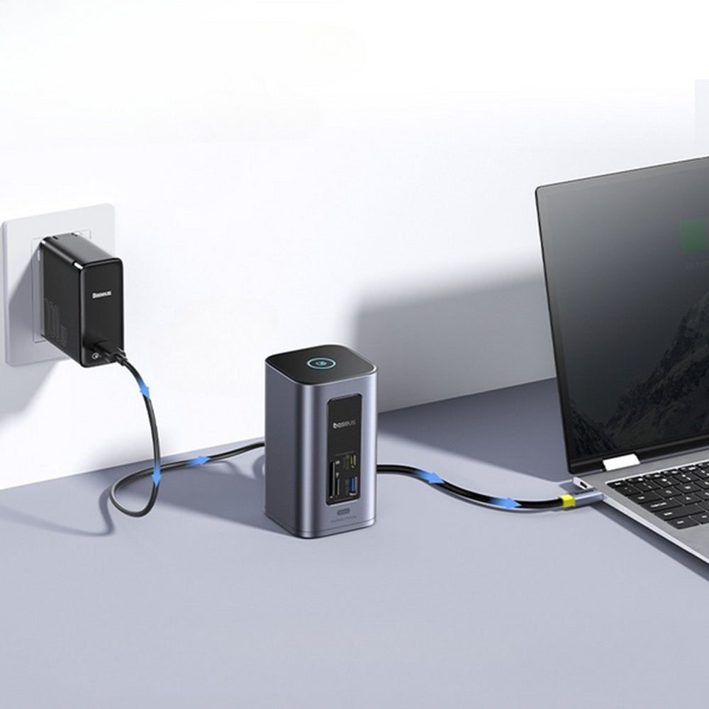 Hub Baseus NU1 Air Spacemate (B00568103813-00), USB-C, 2x HDMI / 3x USB-C / 4x USB / RJ45 / SD-TF, Gri