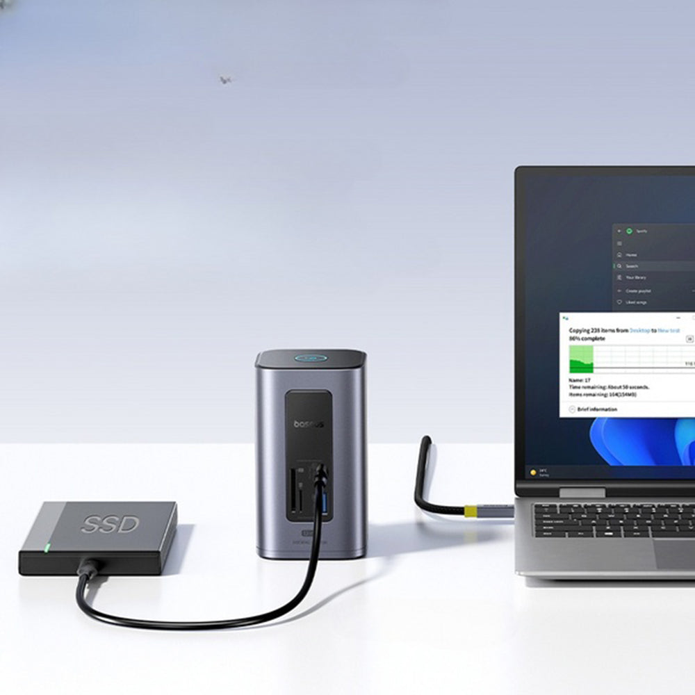 Hub Baseus NU1 Air Spacemate (B00568103813-00), USB-C, 2x HDMI / 3x USB-C / 4x USB / RJ45 / SD-TF, Gri