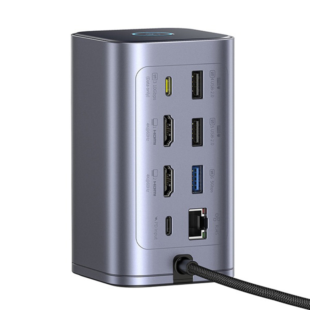 Hub Baseus NU1 Air Spacemate (B00568103813-00), USB-C, 2x HDMI / 3x USB-C / 4x USB / RJ45 / SD-TF, Gri