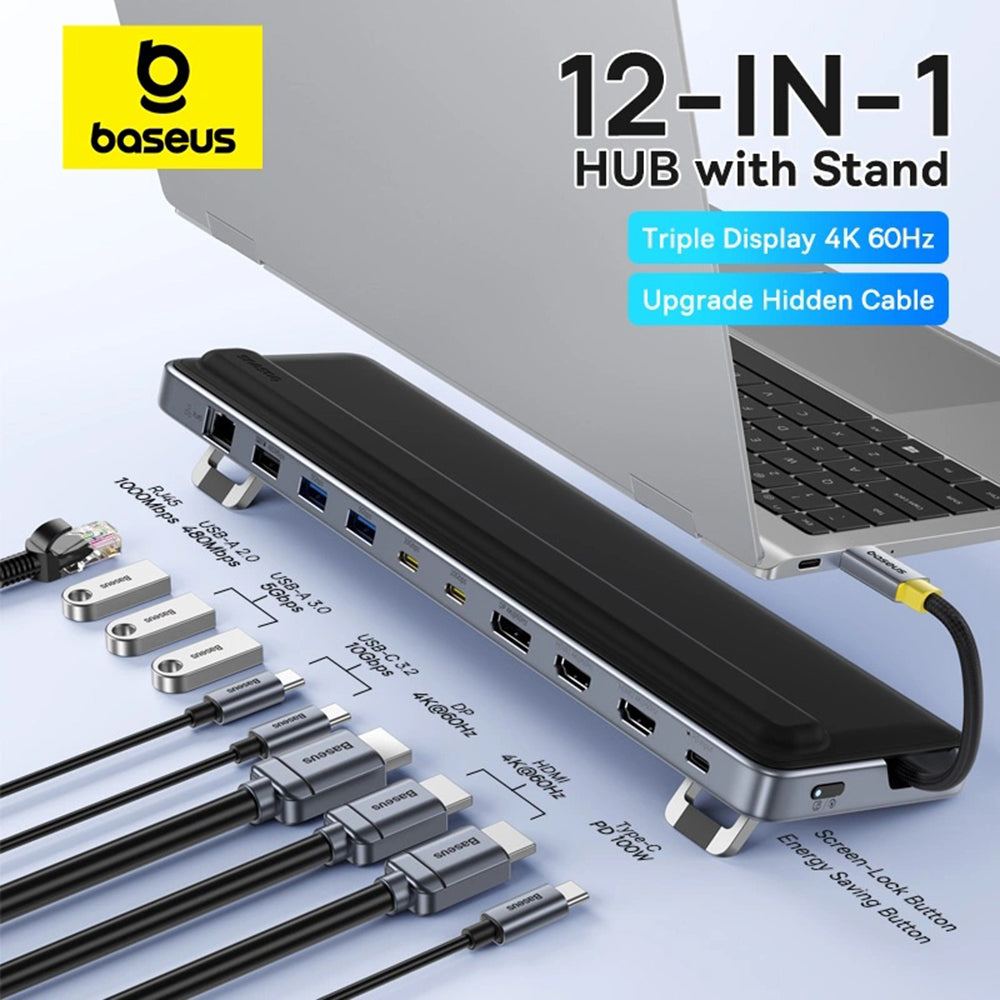 Baseus - Docking Station EliteJoy EH3 (B0114200) - USB-C to 2x HDMI, DP, 3x Type-C, 3x USB, SD/TF, RJ45, 10Gbps - Space 