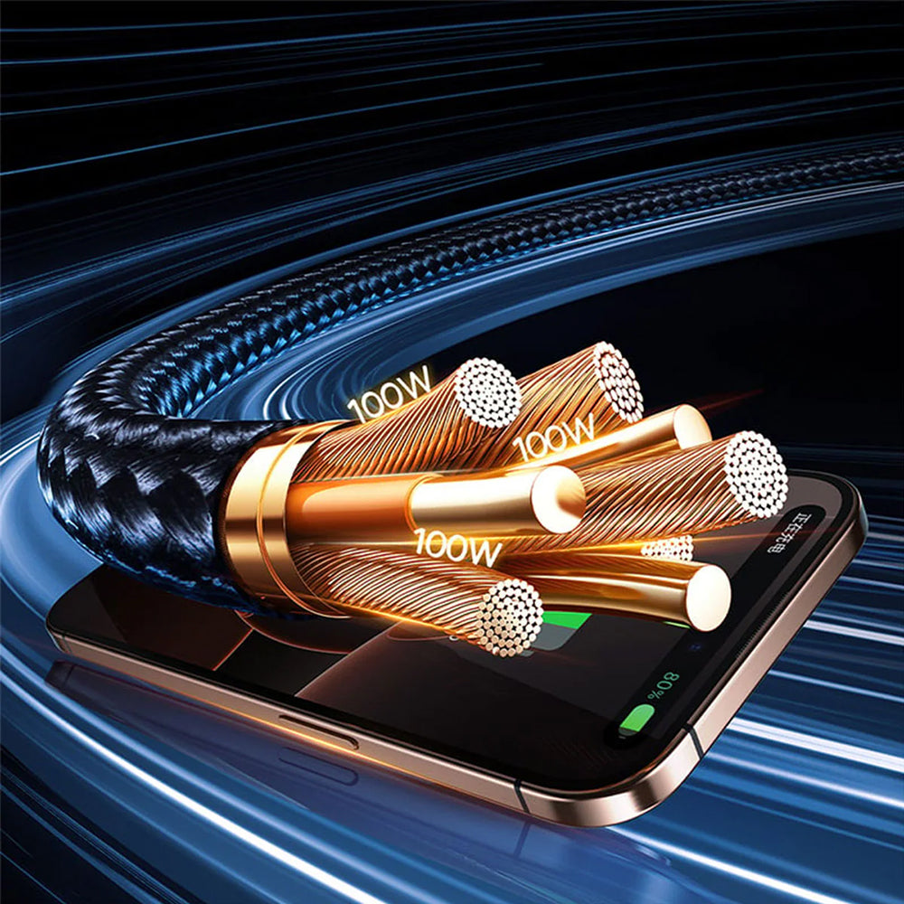 Baseus - Data Cable Flash Series 3 (P10377501111-00) - Fast Charge, USB, USB-C to Lightning, 2x USB-C, 100W, 1.5m - Blac