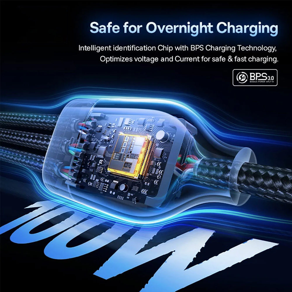 Baseus - Data Cable Flash Series 3 (P10377501111-00) - Fast Charge, USB, USB-C to Lightning, 2x USB-C, 100W, 1.5m - Blac