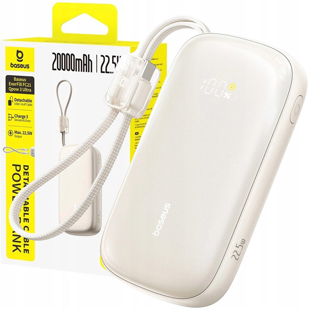 Baseus - Power Bank EnerFill FC21 Qpow 3 Ultra (E0027M01) - Detachable Cable, 20000mAh, 22.5W, USB, USB-C - Natural Tita
