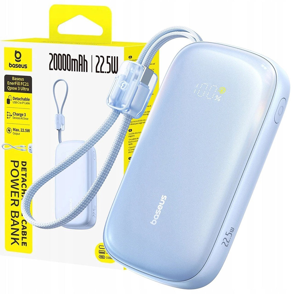 Baseus - Power Bank EnerFill FC21 Qpow 3 Ultra (E0027L03) - with Detachable Cable, 10000mAh, 22.5W, USB, USB-C - Galaxy 