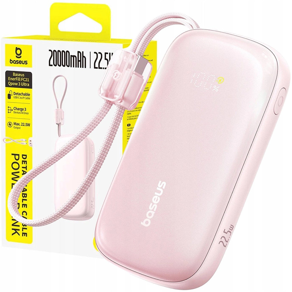 Baseus - Power Bank EnerFill FC21 Qpow 3 Ultra (E0027L02) - with Detachable Cable, 10000mAh, 22.5W, USB, USB-C - Nebula 