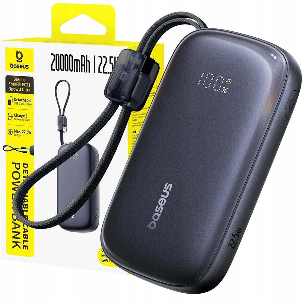 Baseus - Power Bank EnerFill FC21 Qpow 3 Ultra (E0027L00) - with Detachable Cable, 10000mAh, 22.5W, USB, USB-C - Cosmic 