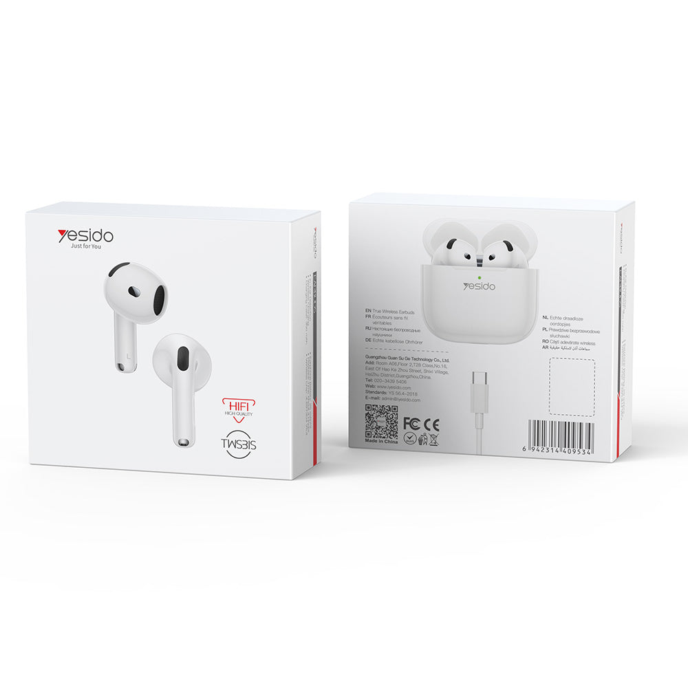 Yesido - Wireless Earbuds (TWS31S) - TWS, Microphone, Bluetooth 5.4, Half-In-ear Design, 300mAh, Small Package - White