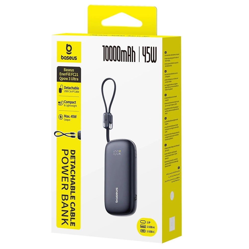 Baseus - Power Bank EnerFill FC21 Qpow 3 Ultra (E0027Q00) - with Detachable Cable, 10000mAh, 45W, USB, USB-C - Cosmic Bl