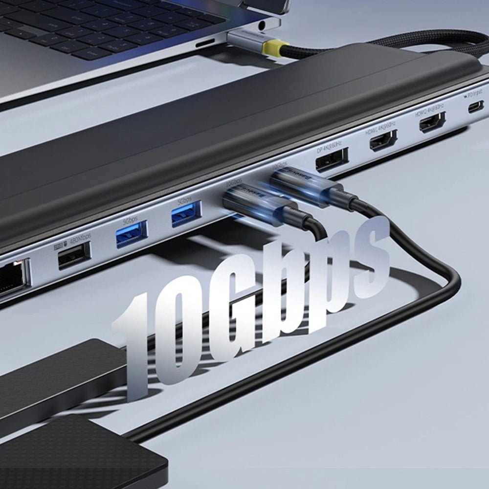 Baseus - Docking Station EliteJoy EH3 (B0114200) - USB-C to 2x HDMI, DP, 3x Type-C, 3x USB, SD/TF, RJ45, 10Gbps - Space 
