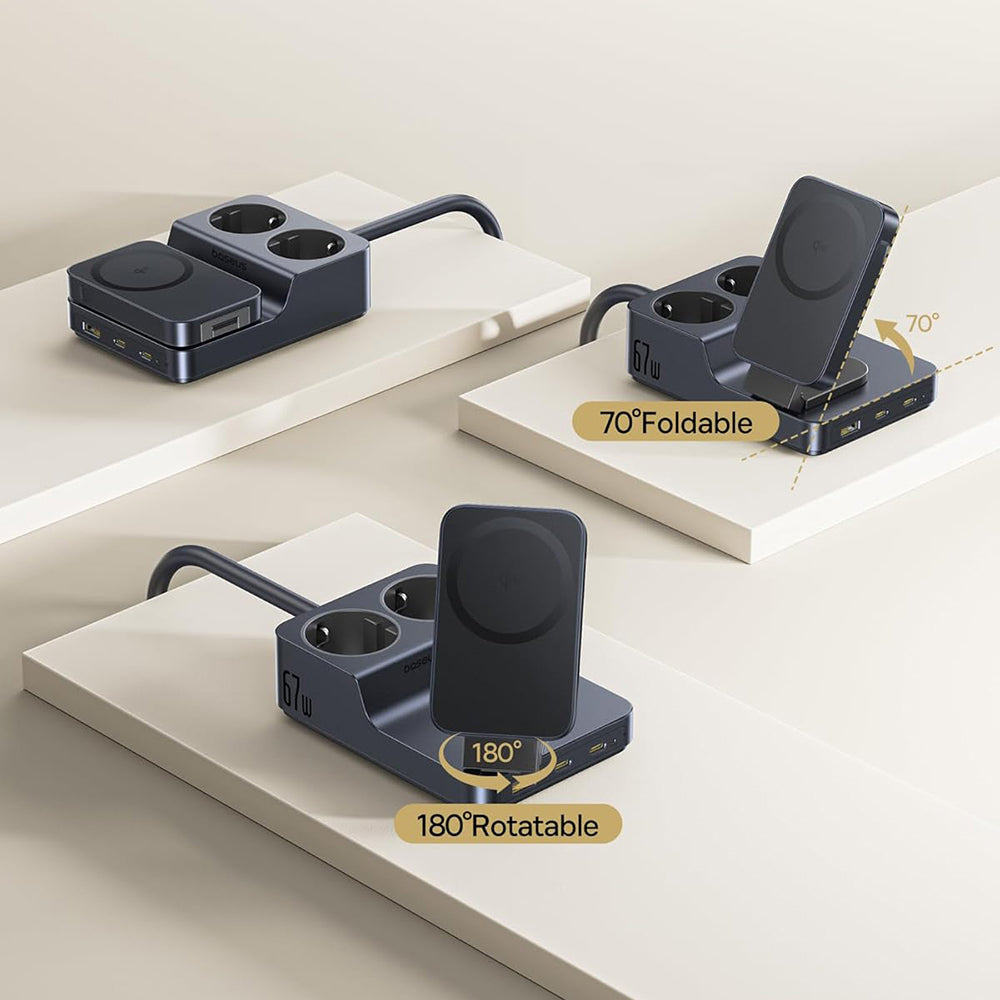 Baseus - 6in1 Charging Station Nomos ND11 (E00078801123-00) - Magnetic Wireless, 2x AC, 2x USB-C, USB, 67W - Cosmic Blac