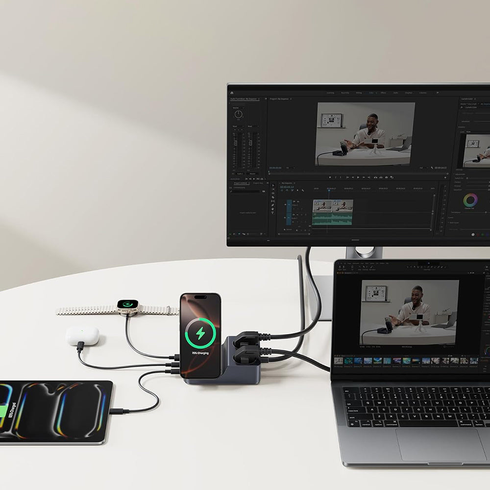 Baseus - 6in1 Charging Station Nomos ND11 (E00078801123-00) - Magnetic Wireless, 2x AC, 2x USB-C, USB, 67W - Cosmic Blac