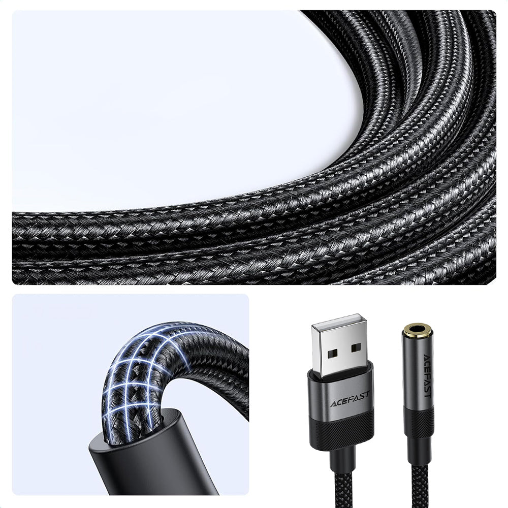 Acefast - Audio Adapter (J13) - USB Male to Jack 3.5mm Female, Plug & Play, High-fidelity Sound, No Delay, 15cm - Black