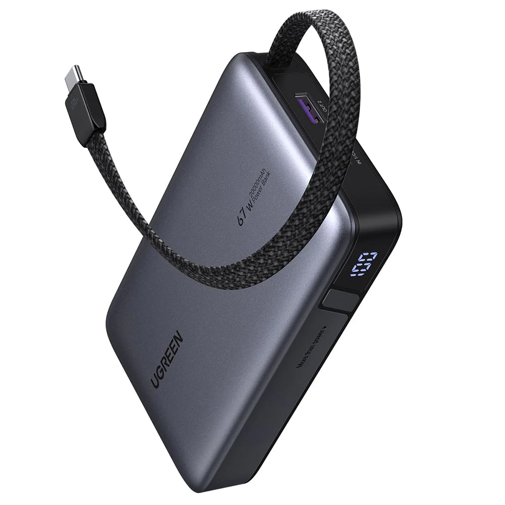 Ugreen Baterie externa Ugreen PB550 (55996B), Fast Charging, Digital Display, USB, Type-C, Built-in USB-C Cable, 67W, 20