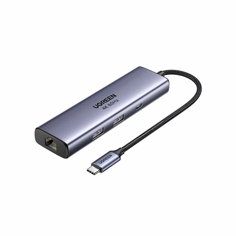 Ugreen - Docking Station 6in1 CM512 (75643) - USB-C to Type-C PD3.0 100W, 2x USB, RJ45, Display Port 4K@60Hz, 5Gbps - Gr