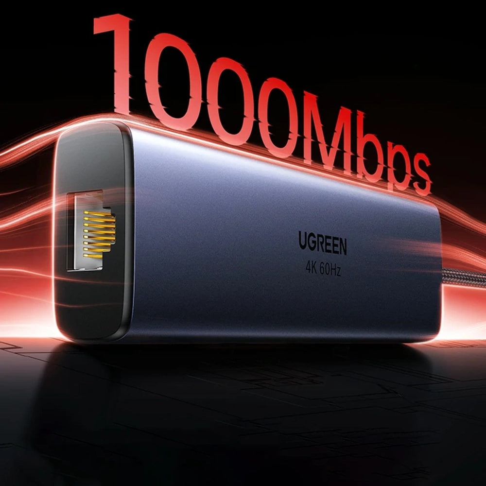 Ugreen - Docking Station 6in1 CM512 (75643) - USB-C to Type-C PD3.0 100W, 2x USB, RJ45, Display Port 4K@60Hz, 5Gbps - Gr