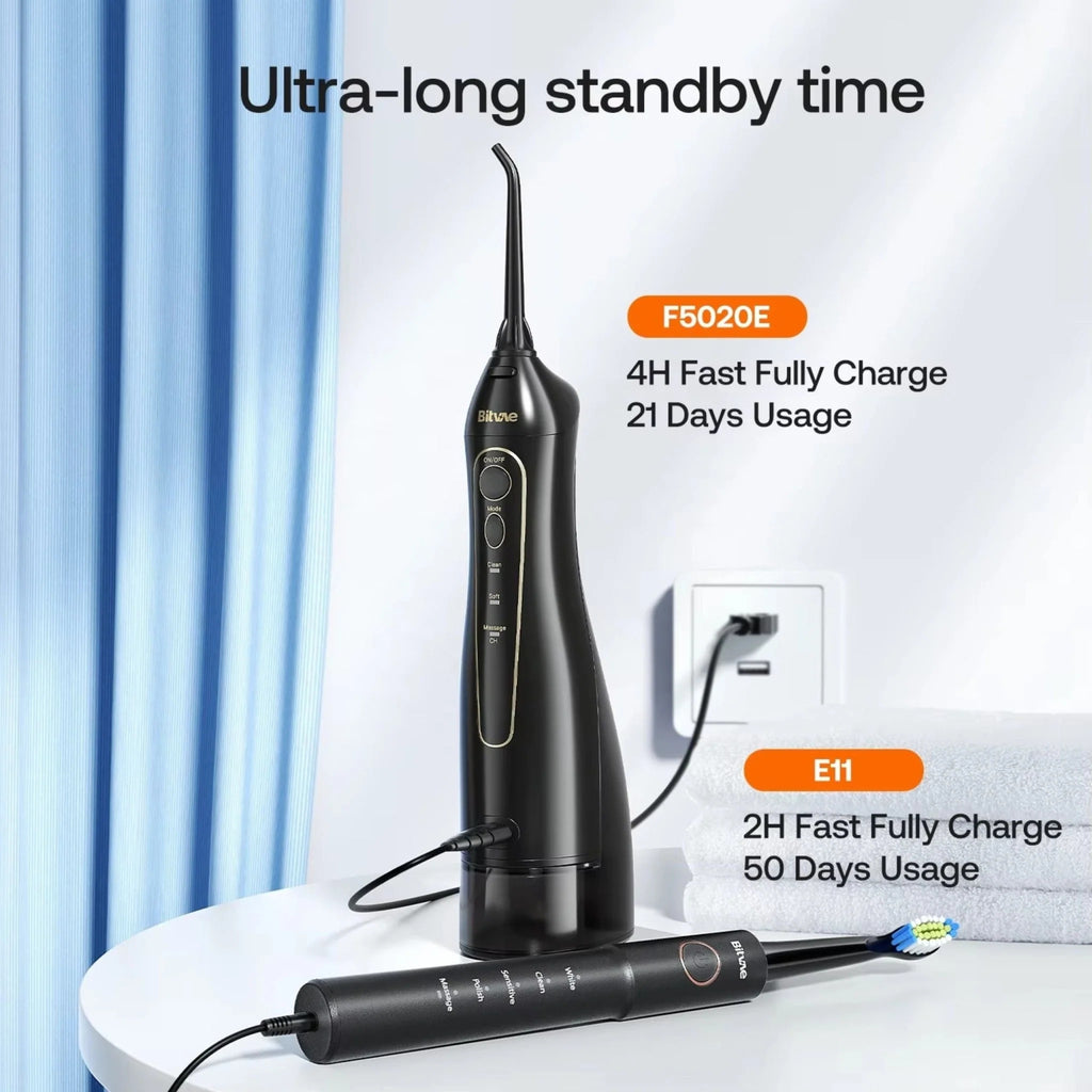 Bitvae - Electric Toothbrush (E11) + Water Flosser (F5020E) - Ultrasonic, 2x4 Heads, 5 Brush Modes, 3 Irrigate Modes - B