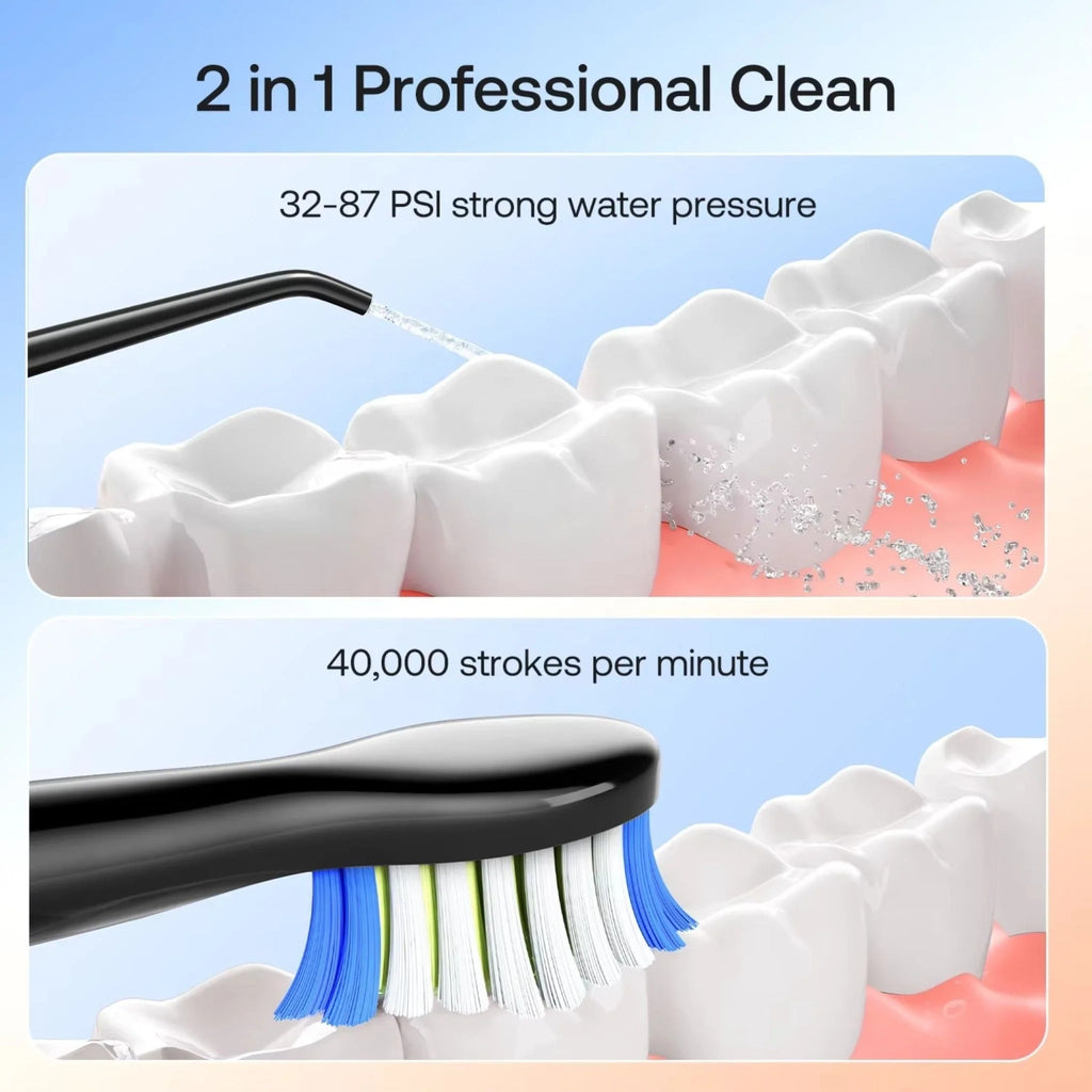 Bitvae - Electric Toothbrush (E11) + Water Flosser (F5020E) - Ultrasonic, 2x4 Heads, 5 Brush Modes, 3 Irrigate Modes - B