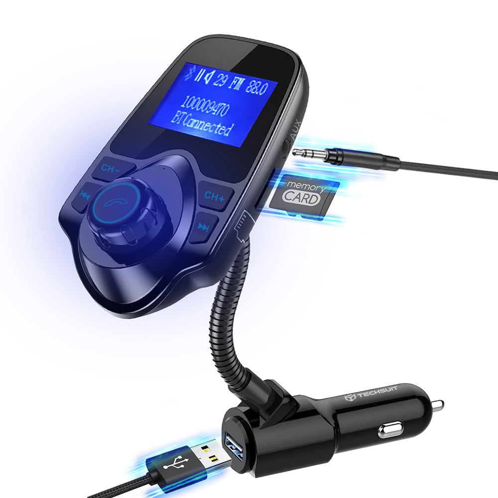 Techsuit - FM Modulator JamLink (MFM4) - Bluetooth, Jack 3.5mm, TF Card, 10–24V - Black