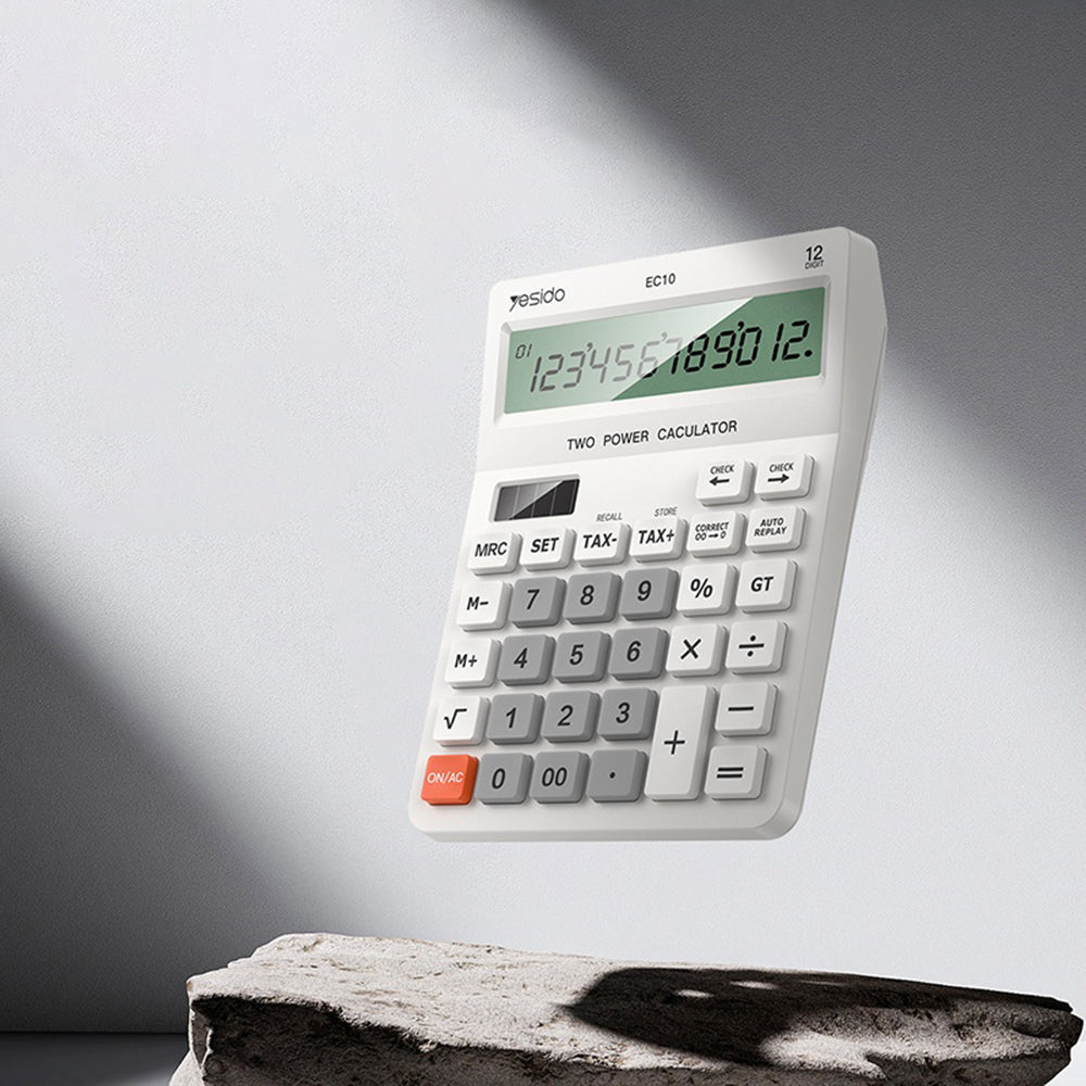 Yesido - Desk Calculator (EC10) - LCD Display, Ergonomic Design, Solar and Battery Power Source, MAx 12 Digits of Number