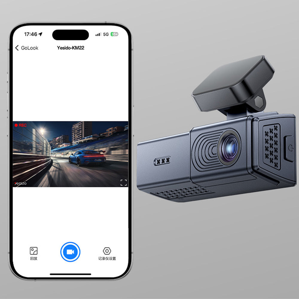 Yesido - Dash Camera (KM22) - 120° Wide-Angle Lens, 1080P Dual-Channel Recording - Black