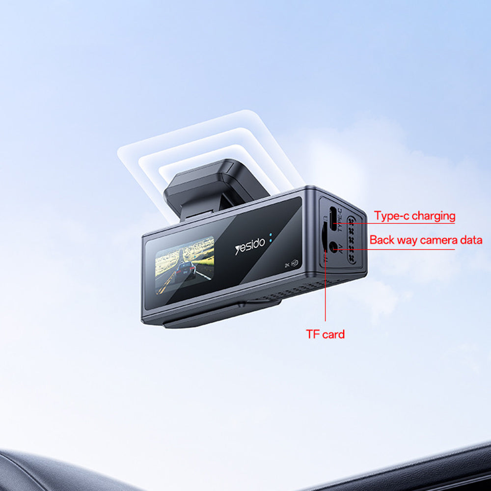 Yesido - Dash Camera (KM22) - 120° Wide-Angle Lens, 1080P Dual-Channel Recording - Black