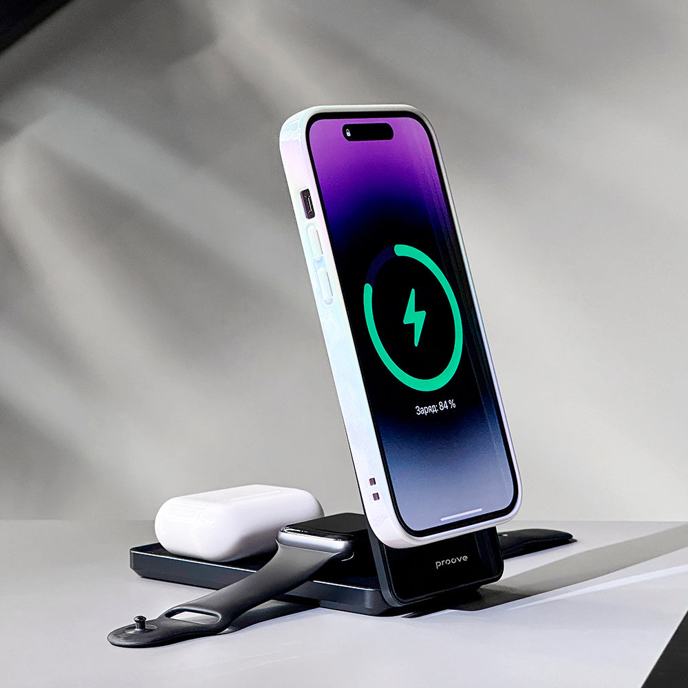 Proove - Wireless Charging Station Metal Edge (WSME15010003) - MagSafe, for iPhone, AirPods, iWatch, Foldable, 15W - Gre