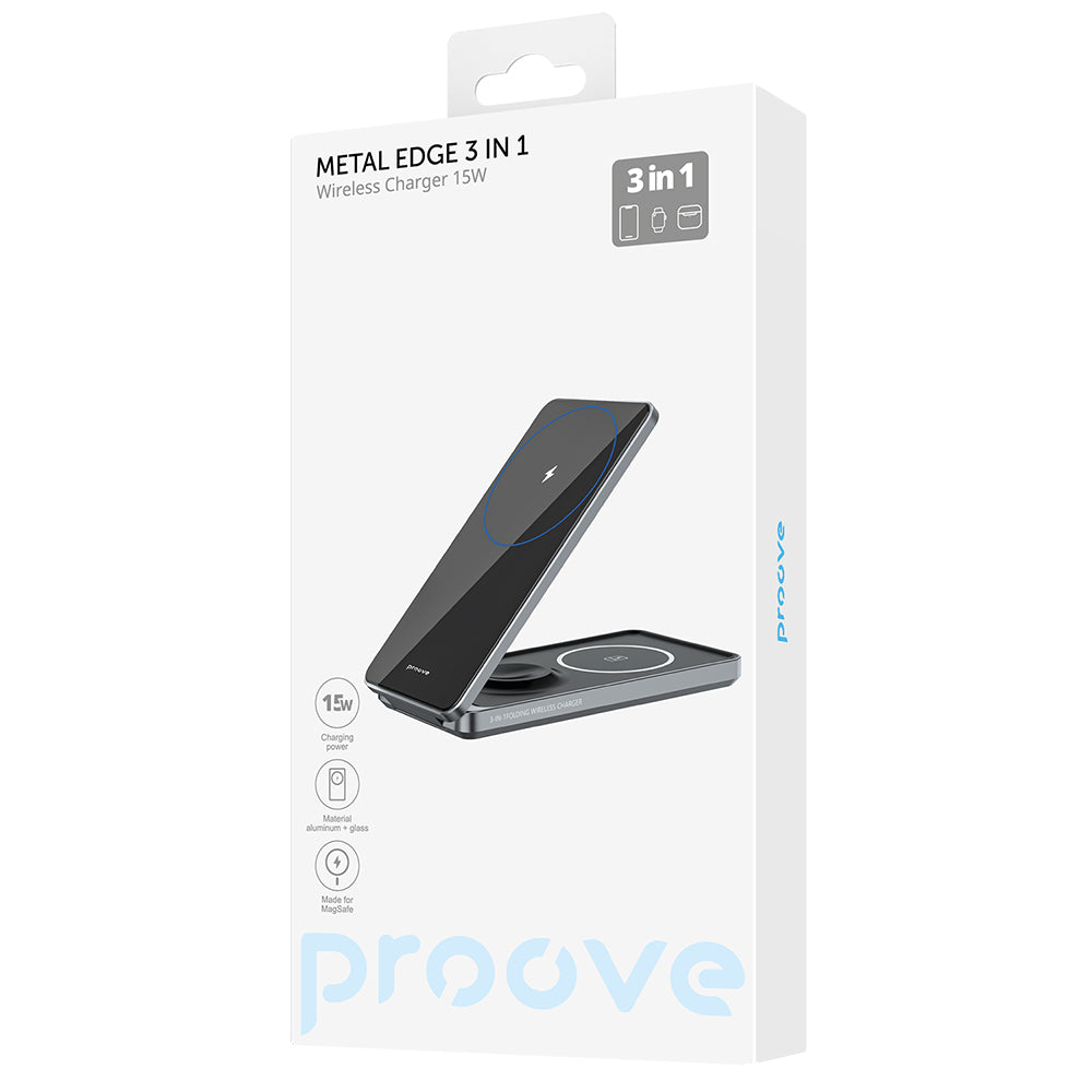 Proove - Wireless Charging Station Metal Edge (WSME15010003) - MagSafe, for iPhone, AirPods, iWatch, Foldable, 15W - Gre