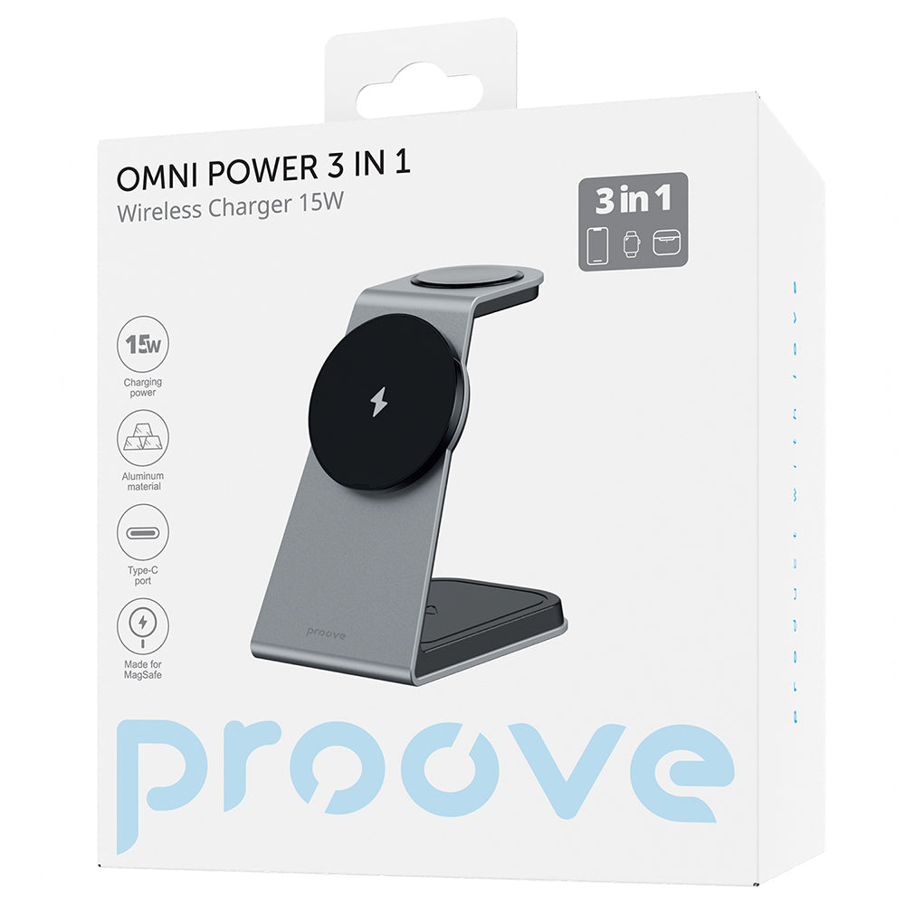 Proove - Wireless Charging Station Omni Power (WSOP15020003) - MagSafe, 3in1, for iPhone, AirPods, Apple Watch, 15W - Gr