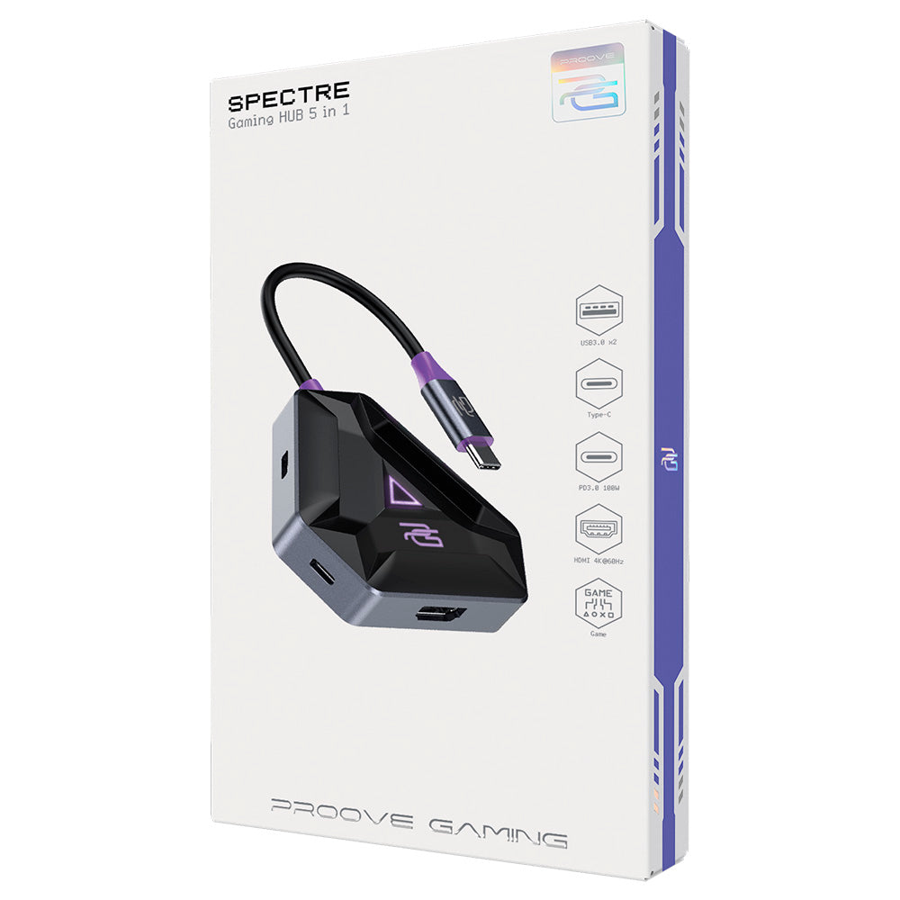 Proove - Docking Station Gaming Spectre 5in1 (HBPG10221205) - Type-C to 2x USB 3.0, Type-C, HDMI, PD100W - Dark Grey