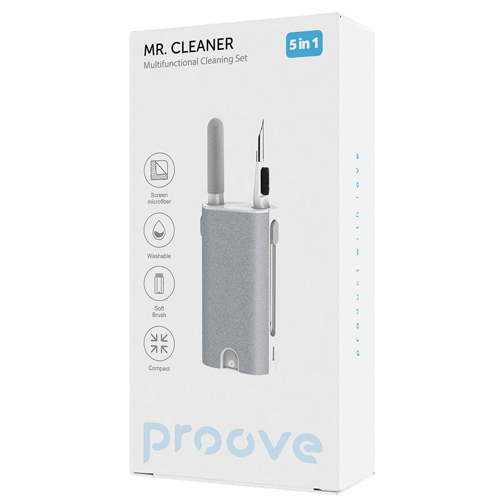 Proove - Multifunctional Cleaning Set Mr. Cleaner (MCS00000502) - 5in1 with Screen Microfiber for Laptop, Phone - Grey