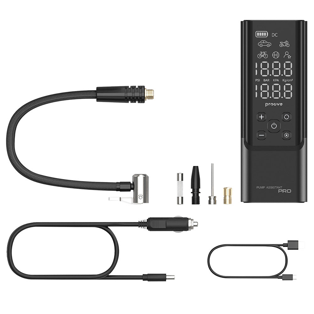 Proove - Car Pump Assistant Pro (PPAP80010901) - Portable Compressor, with Digital Display, LED Flashlight, 120W - Black