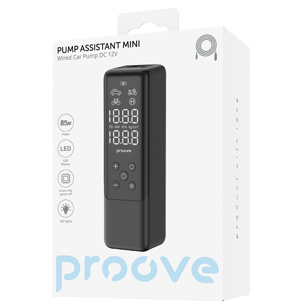 Proove - Car Pump Assistant Mini (PPAM85010901) - Portable Compressor, Digital Display, for Cigarette Lighter, 85W - Bla